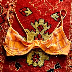 Acacia Orange with mauve/ taupe stitching bikini top size large